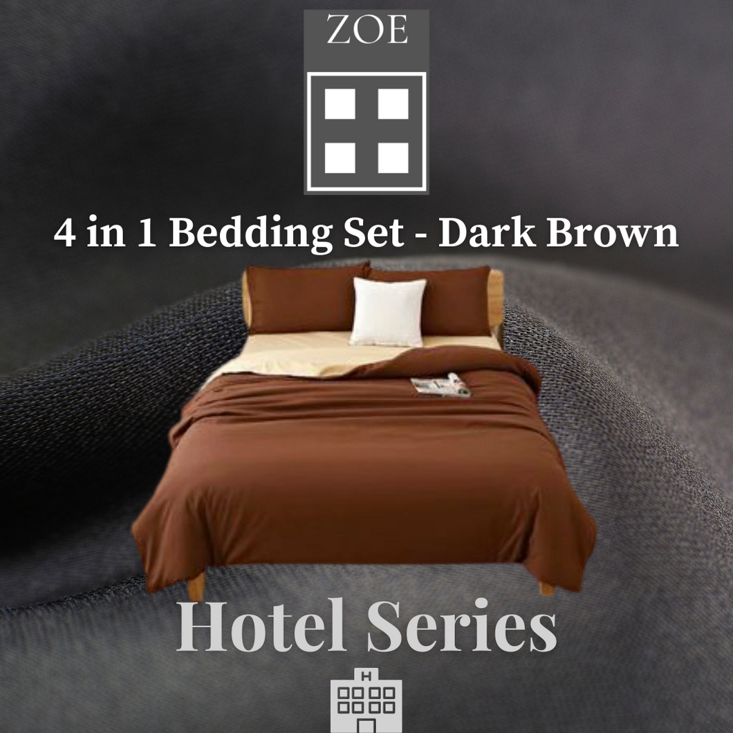 4 in 1 Fitted Bedding Set Dark Brown Hotel Quality - Super Single / Queen / King - Zoe Home®