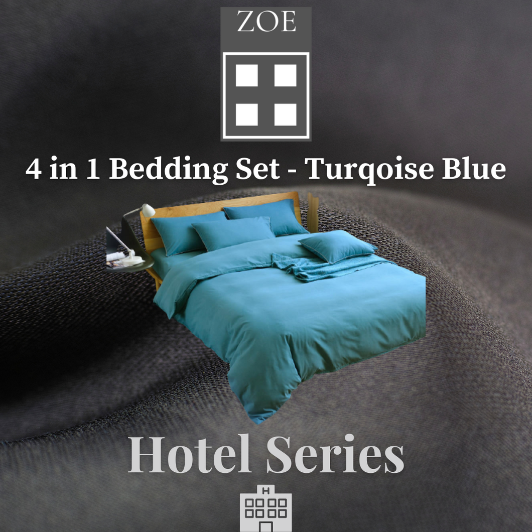 4 in 1 Fitted Bedding Set Turquoise Blue Hotel Quality - Super Single / Queen / King - Zoe Home®