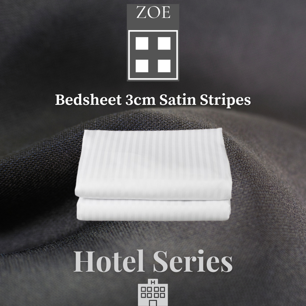 Bedsheet 3cm Satin Stripes Hotel Quality - Super Single / Queen / King - Zoe Home®