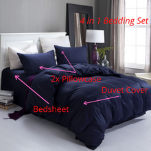 Load image into Gallery viewer, 4 in 1 Fitted Bedding Set Dark Blue Hotel Quality - Super Single / Queen / King - Zoe Home®
