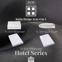 Load image into Gallery viewer, 4 in 1 Fitted Bedding Set 3cm Satin Stripes Hotel Quality - Super Single / Queen / King - Zoe Home®
