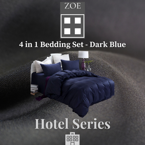 4 in 1 Fitted Bedding Set Dark Blue Hotel Quality - Super Single / Queen / King - Zoe Home®