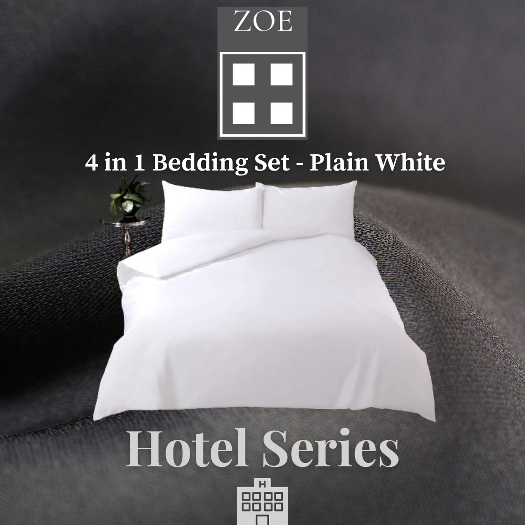 4 in 1 Bedding Set Plain White Hotel Quality - Super Single / Queen / King - Zoe Home®